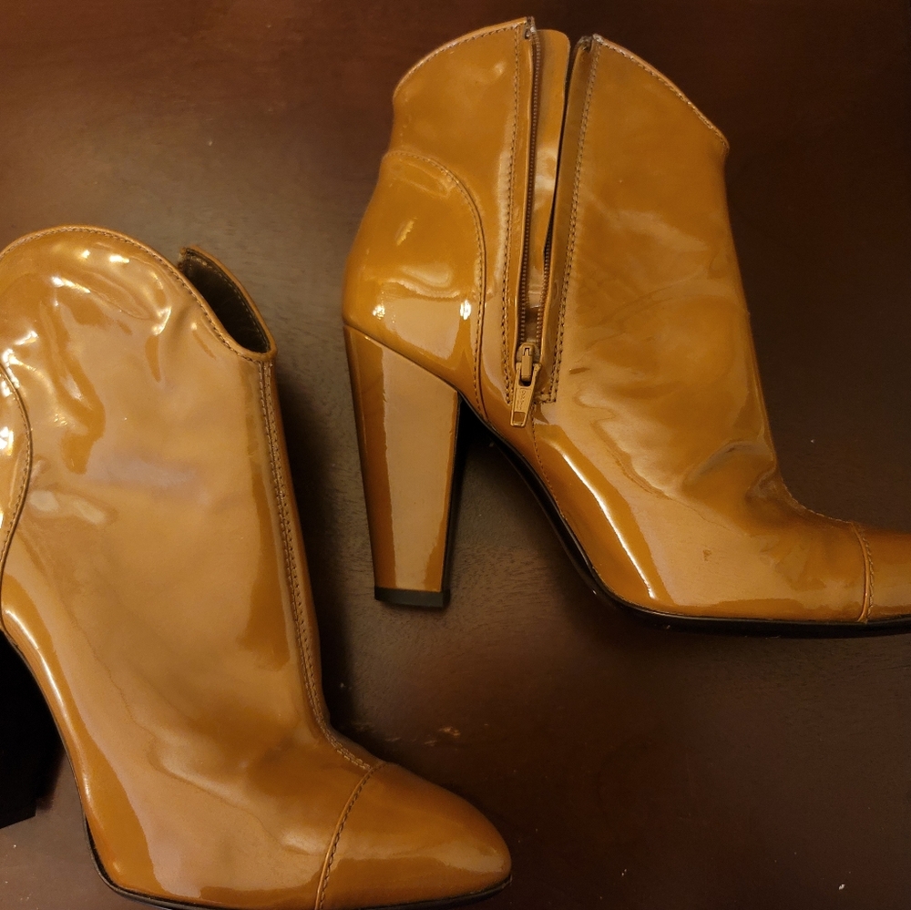 Burberry Ankle Boots Patent Brown Leather Black He - Picture 4 of 10